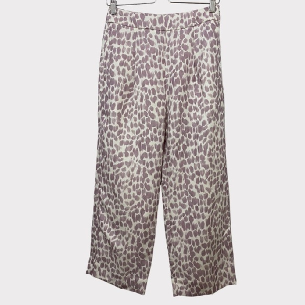 J. Crew Linen Blend Purple & White Giraffe Print Cropped Pants Sz 0 Style# AM995
